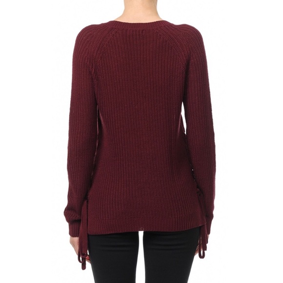Burgundy Lace-Up Sweater - Picture 3 of 3